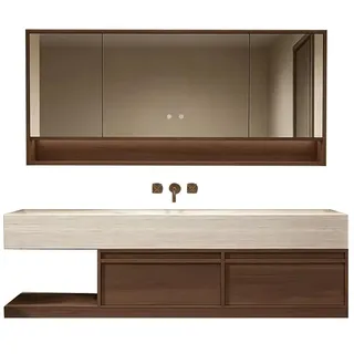 Badmöbel-Set mit Sinterstein-Waschbecken, wandhängendem Unterschrank und Spiegelschrank, 120×55 cm 【RW016-120JG BKK】