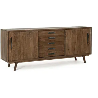 Sideboard Sherman aus Mangoholz, klassischer Stil, natur, 200 cm, mit Schiebetüren und Schubladen