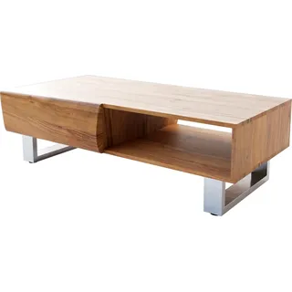 Wohnzimmertisch New Live-Edge Akazie Natur 115x60 cm 2 Schubladen 1 Fach | Kufe Edelstahl gebürstet Couchtisch