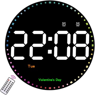Digitale Wanduhr, LED Digital Uhr mit Countdown Wanduhr Digitale Groß mit Fernbedienung & Farb Dynamischer Sekundenzeiger Einstellbare Helligkeit Wanduhr Groß Modern für Wohnzimmer Büro (Rund)