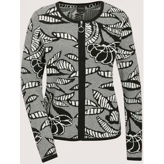 Strickjacke MADELEINE "Strickblazer Elegante Jacke im Jacquard-Feinstrick, Musterung", Damen, Gr. 36/38, schwarz (schwarz, weiß), Obermaterial: 50% Baumwolle CO. 50% Polyacryl PAN., Modern, gerade, Strickjacken Strickjacke, Jaquard-Print