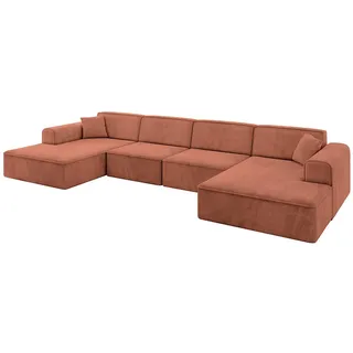 altdecor Eckcouch Samt 6-Sitzer Apricot