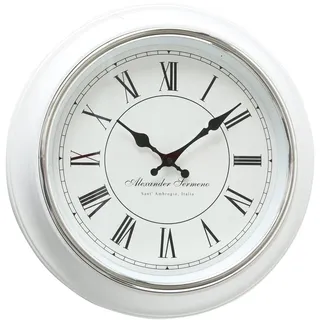 Wanduhr Vintage 40 cm, römische Zahlen, weiß Silber, analoge Wanduhr im klassischen Retro Design, große Deko Uhr für Wohnzimmer, Küche und Esszimmer