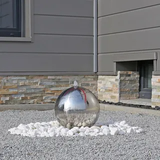 CLGarden Gartenbrunnen ESB3 aus Edelstahl mit 30cm Edelstahlkugel poliert inkl. LED Beleuchtung direkt am Wasseraustritt der Kugel Edelstahlbrunnen Kugelbrunnen
