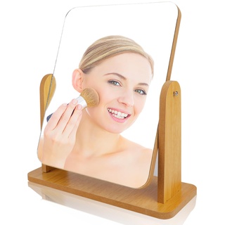 Kosmetikspiegel, 360 Grad Drehbarer Tisch-Schminkspiegel, Tischspiegel Stehend, Holz Makeup Spiegel, 25X22CM Tischspiegel Groß, Tischspiegel für Schminktisch, Schreibtisch, Badezimmer, Schlafzimmer