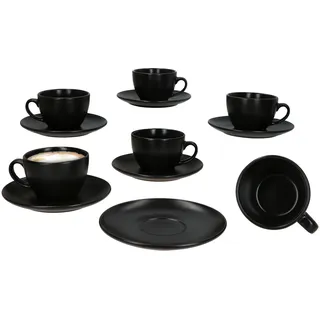 MamboCat Panther Kaffeetassen mit Untertassen schwarz für 6 Personen I Mattes Steingut-Set für Frühstück & Kaffee I Je 6X Teetassen 160ml & Untertassen I schickes Geschirr für Zuhause