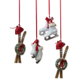 Loberon Anhänger 4er Set Papeta, bunt | Weihnachten, Winter, Festtage, Schlittschuhe, Ski, Sehr detailreich & stimmungsvoll, Nostalgische Winterfreuden