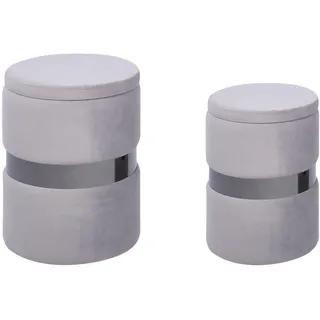 Beliani Pouf mit Stauraum rund Samt grau Metall 2er Set Sitzhocker Glamour Look Doris