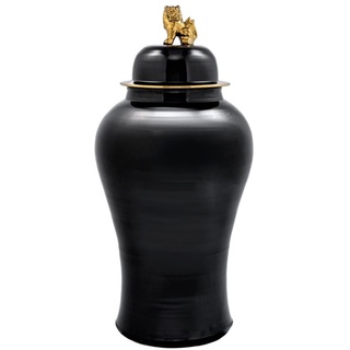 Casa Padrino Luxus Deko Vase Schwarz / Gold Ø 54 x H. 115 cm - Chinesische Porzellan Vase mit Deckel