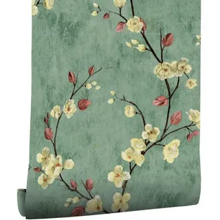 myforHD Fototapete Selbstklebende Tapete Blumen Design Grün Vintage 0.4W x 3L m grün