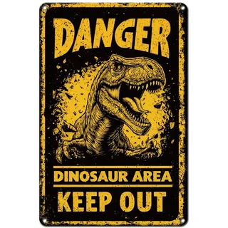 Hobbspring 1 Vintage Blechschilder 20x30cm Retro Dinosaurier Warnschild Rostoptik Gefahrenzone Dinosaurier Bereich Bärtiger Deko Poster Für Zuhause Wohnzimmer Café Bar Wanddekoration