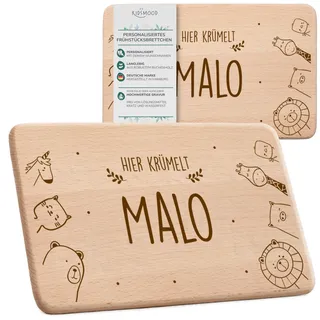 KIDSMOOD - Holzbrettchen mit süßem Tier Motiv | Personalisiertes Frühstücksbrettchen für Kinder und Erwachsene | Perfekt als personalisierte Geschenke zur Taufe, Geburt für Kinder [22x14 cm]