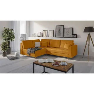 s-style möbel - Ecksofa mit Holzfüßen im skandinavischen Stil Marco aus Gelb Luxusmicrofaser - Ottomane links - B/T/H: 231 cm/161 cm/81 cm - Blau