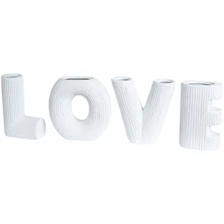 GILDE Tischvase LOVE, Dekovase (Set, 4 St), Vase aus Keramik, mit geriffelter Oberflächenstruktur, Höhe ca. 15 cm weiß