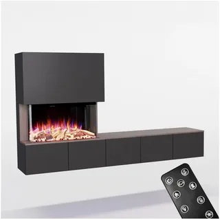 GLOW FIRE Elektrokamin CW5 Links E-Motion LED Kamin- Wohnwand mit Kamin, Sideboard mit Kamin, Elektrokamin mit Heizfunktion und Knistereffekt schwarz