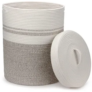 LuxusKollektion Wäschekorb Wäschekorb faltbar Wäschesammler geflochten weiß 55L Braun mit Deckel beige