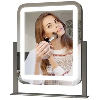 WDWRITTI Schminkspiegel mit beleuchtung Standspiegel klein Tischspiegel 3 Lichtfarben Dimmbar (Tischspiegel Rechteckig, 360° Drehbar), Kaltweiß/ Neutral/ Warmweiß weiß