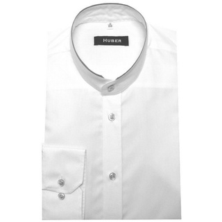 Huber Hemden Langarmhemd HU-0076 Stehkragen, Kontraststoff, Regular Fit - bequeme Form, Made in EU weiß L (41-42)