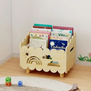DUHARS Kinder Bücherregal Holz, Montessori Bücherregal Kinder, Bücherkiste Kinder für Leseecke, Babyzimmer, Kinderbücherregal, Bücherbank, Spielzeug Organizer Regal Kinderzimmer Aufbewahrung
