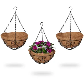 Relaxdays Blumenampel 48 x 31 cm Braun/Schwarz