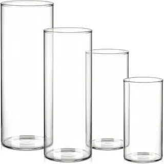 Glasvase, 4er Set, Zylindervasen, für Tischdekoration, Klarglas, 5.5x10 cm bis 9.5x25 cm
