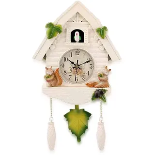 WYJRO Kuckucksuhr, Wanduhr, Kuckucksuhren Clock Batteriebetriebenes Kuckucksuhr Schwarzwald Kuckuckruf Wanduhr Modern Kuckucksuhr Vintage Cuckoo Wanduhr,White Squirrel