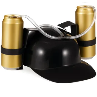 Relaxdays Party Trinkhelm, Helm mit Schlauch, für 2 Dosen Bier, Spaßartikel Fasching u. Fußball, Bierhelm, schwarz