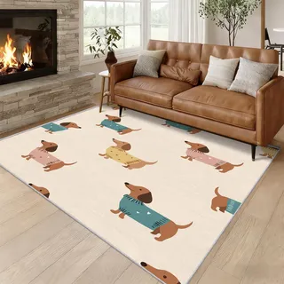 Generisch Dackel Teppich Klein 50 x 80 cm, Dackel Niedlich Motiv Fußmatte Innen für Schlafzimmer Küche, rutschfest Waschbar Weich Kurzflor Eingangsteppich QAZ71