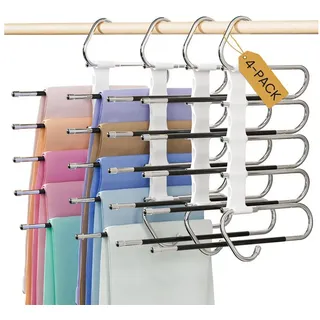 AIMAX Mehrfach-Kleiderbügel Mehrfach Kleiderbügel Mehrfach Hosenbügel platzsparend 4 Set, Hosenbügel platzsparend, Kleiderbügel Hosen, rutschfest, offenes Ende silberfarben