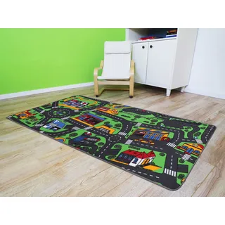 Primaflor Kinderteppich Stadt Straßenteppich - 200 x 300 cm Kindermatte, Teppich mit Kreisverkehr und Straßen