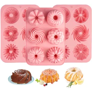 3 Stück Mini Gugelhupfform Silikon Backformen,Ø 7 cm 6-Loch-Kuchenform | Minigugelhupf Form Silikon,Gugelhupfform Klein,Mini Gugelhupf Backform für Muffins,Brownies,Puddings und Wackelpudding (Rosa)