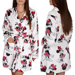 Disney Minnie Mouse Damenbademantel DISNEY Minnie Mouse Damen Bademantel, weiß, mit Gürtel & Taschen, warm