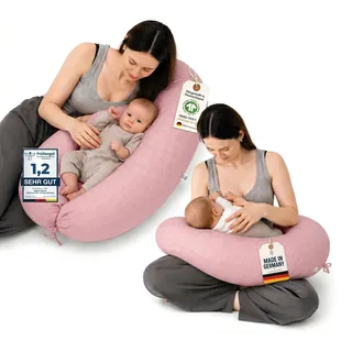 Minky Mooh® - Stillkissen XXL Bio Baumwolle (Öko-Tex 100) mit Kapok Füllung (190x30cm) rosa - Großes Baby-Kissen zum Schlafen, Stillen & Flasche geben, Schwangerschaftskissen & Seitenschläferkissen