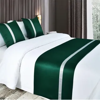 Odot Bettläufer mit Kissen Set, Bettläufer für den Fuß des Bettes mit Passende Kissenbezug Weich Mode Satin Bettlaufer für Gästehaus Hotel Schlafzimmer Dekoration (dunkelgrün,50x240cm)