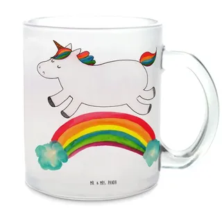 Mr. & Mrs. Panda Teeglas Einhorn Regenbogen, Teetasse, Transparent, Teetasse, Erwachsenwerden, Premium Glas, Motivtasse Teetasse getränkeglas