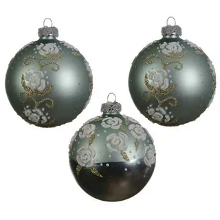 Kaemingk Weihnachtsbaumkugel, Weihnachtskugeln Mix Rosen Glas 8cm mint, 3er Set grün