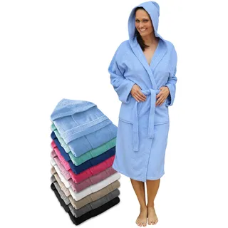 LEBENGOOD Damen-Bademantel mit Kapuze, 100% amerikanische Frottee, 400 g, Taschen, weicher Bademantel, Duschtuch - 3XL