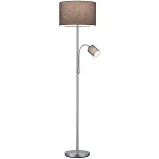 meineWunschleuchte Steh-Lampe mit Leselampe & Stoff-Schirm in Grau | Höhe 170cm 1x E27 & E14 LED inkl., klassische Stehleuchte ideal für Wohnzimmer und Leseecke