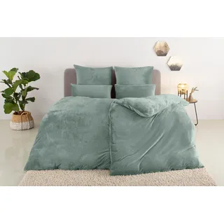 Bettwäsche OTTO HOME "Desner3, besonders weich im Griff, Cashmere-Touch", grün (jade), B/L: 135cm x 200cm, 1 Stk., 1 Stk., Fleece, B/L: 80cm x 80cm, 2, Fleece, Obermaterial: 100% Polyester, Bettwäsche, Bettwäsche, Bettwäsche mit Reißverschluss, Topseller