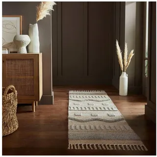 FLAIR RUGS Läufer Medina, mit abstraktem Streifenmuster, rechteckig, Höhe: 12 mm, Boho-Look, aus Naturfasern wie Wolle & Jute, Teppichläufer beige|grau