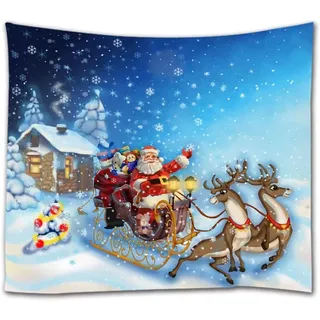 80 X 60 Zoll, Bunter Weihnachtsteppich Mit Weihnachtsmann Und Schlitten