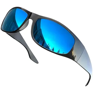 grinderPUNCH Superdunkle CAT 4 Sonnenbrille Mit Polarisierten Blackout-Gläsern Für Lichtempfindlichkeit Und Migräne-Linderung Umlaufendes Design - Glänzend/Blau Verspiegelt - L
