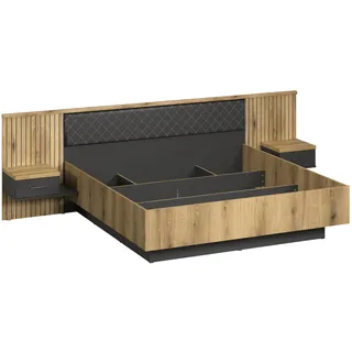 trendteam smart living Esteban Bett (180x200 cm) Evoke Eiche/Anthrazit inkl. 2 Nachtkonsolen und Beleuchtung (BxHxT) 302 x 97 x 204 cm Kopfteil mit edler Rautensteppung