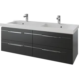 Pelipal Balto Komplett-Set Waschtischunterschrank Mineralmarmorwaschtisch 1482 x 508 mm - Anthrazit Seidenglanz mit Chromleiste - SET-098-071