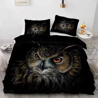 Bettwäsche-Set 200x200cm Eule 3-teilig Mikrofaser mit Reißverschluss