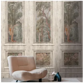 living walls Fototapete Fototapete Wandpaneele - Wald, beige, grau, Livingwalls 398041 grau