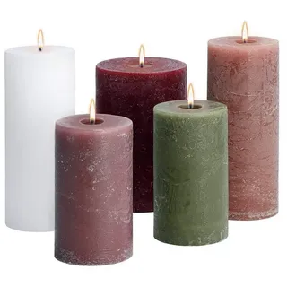 Mirabeau Stumpenkerze Kerze 5er Set Panagra creme/rosa/grün (5er Set, 5er Set), none beige|grün|rosa