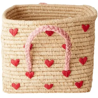 RICE Raffia Korb mit Herzen, L30 x B30 x H25cm, natur