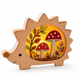 LED Holz Igel Lampe, Gemütliche herbst dekoration Für Den Esstisch. | Formschöne Holzfigur mit LED-Beleuchtung. Leuchtende tischdeko herbst für stimmungsvolle Abende im gesamten Wohnraum.