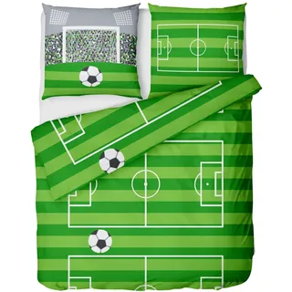LINKHOFF Kinderbettwäsche Fußball-Bettwäsche 135x200 cm – aus 100% Baumwolle für Kinder in Grün, Kinder Bettwäsche Fußballfan für Jungen u. Mädchen